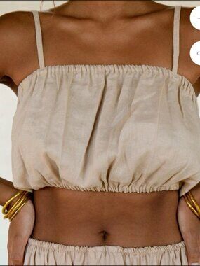 MYRAH PENALOZA tan linen Barcelona bralette crop top